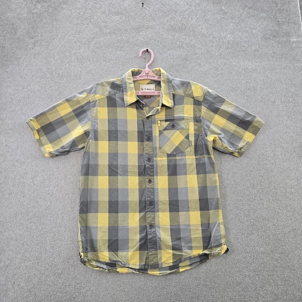 Simms Men Button Up Shirt M Yellow Plaid Outdoor‎ Casual Gorpcore Short